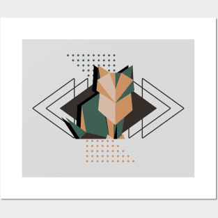 Vintage Geometric Cat, abstract shapes symmetrical design Posters and Art